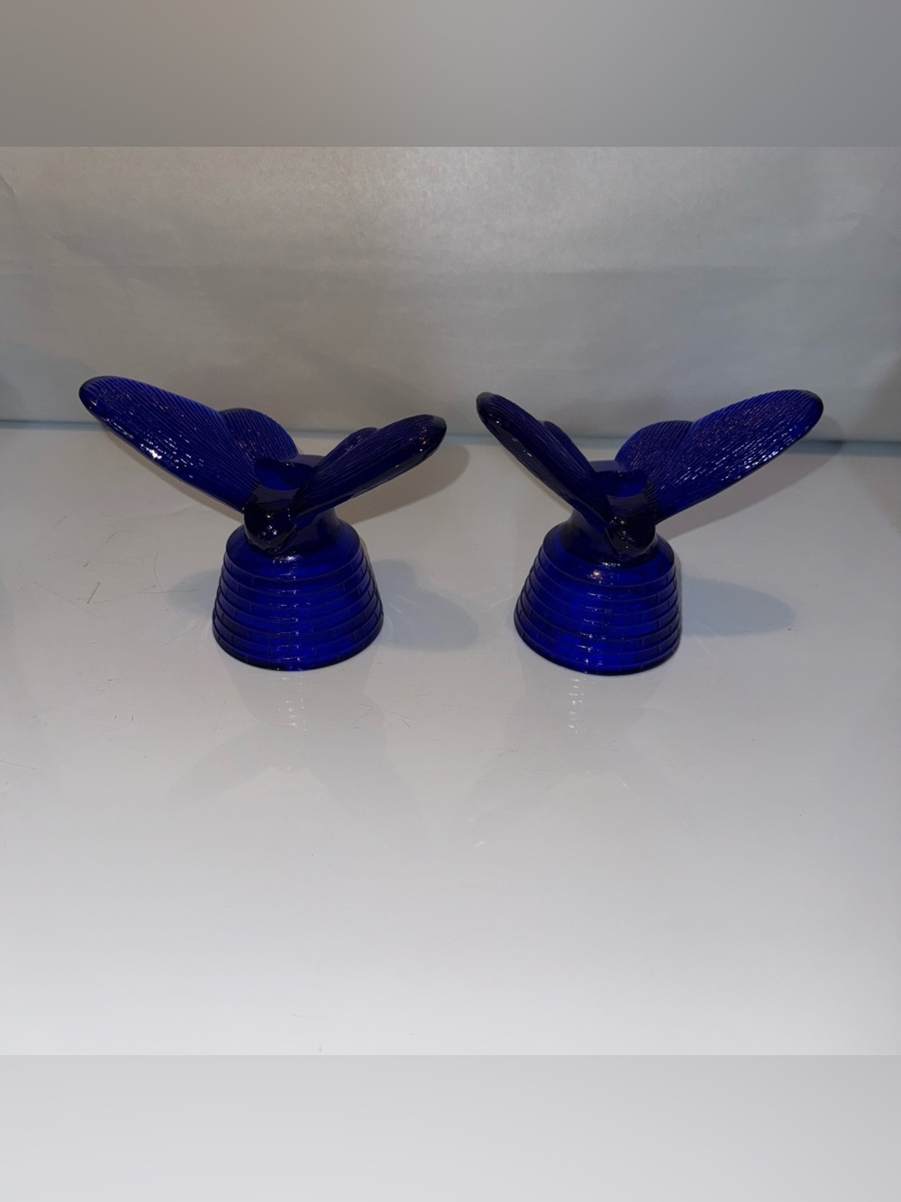 Lot Of 2 Cobalt Blue Candle Holder Embossed Butterfly/Moth Blue Glass RARE!!